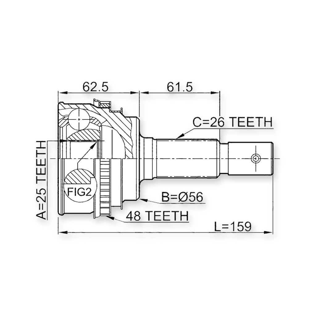 Front Outer CV Joint 25X56X26