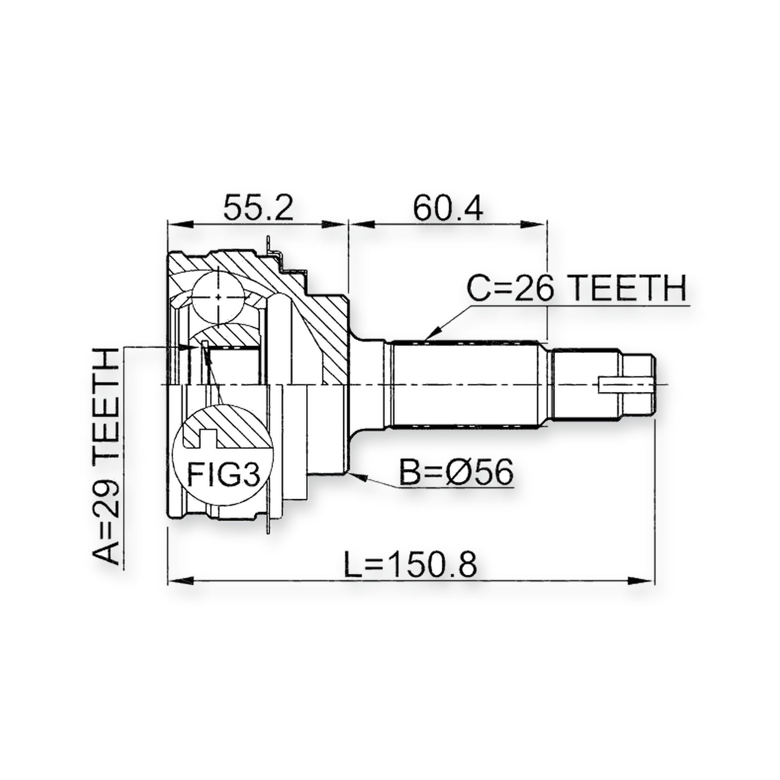 Front Outer CV Joint 29X56X26