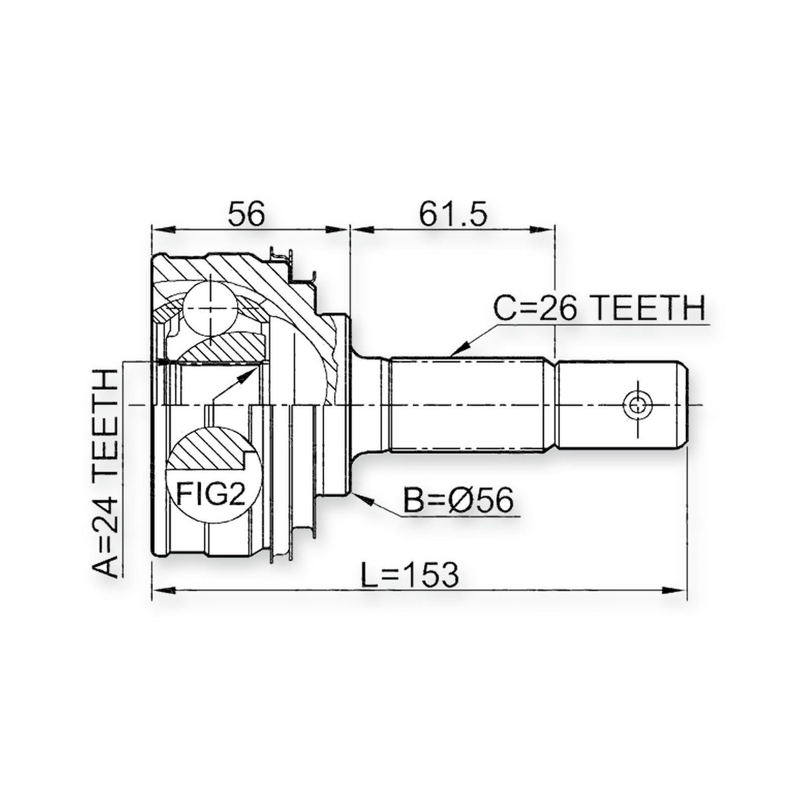 Front Outer CV Joint 24X56X26