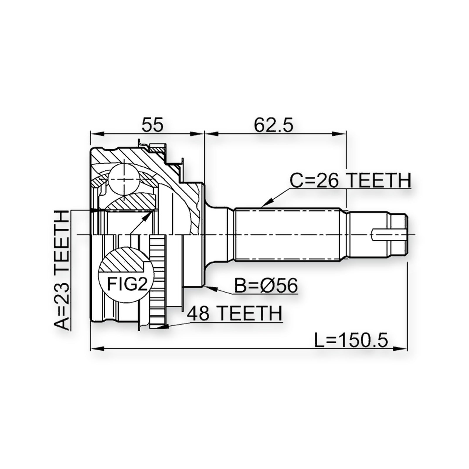 Front Outer CV Joint 23X56X26
