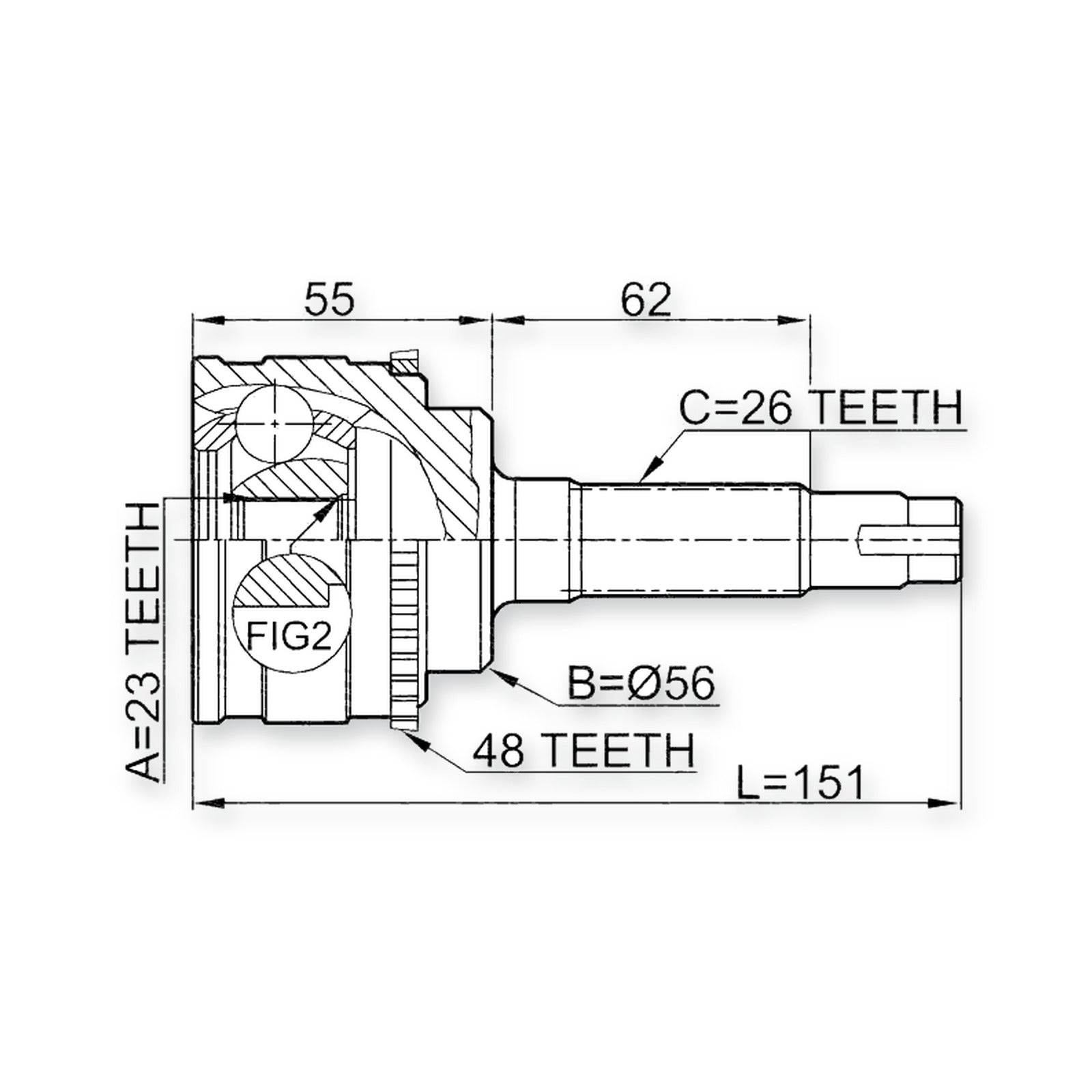 Front Outer CV Joint 23X56X26