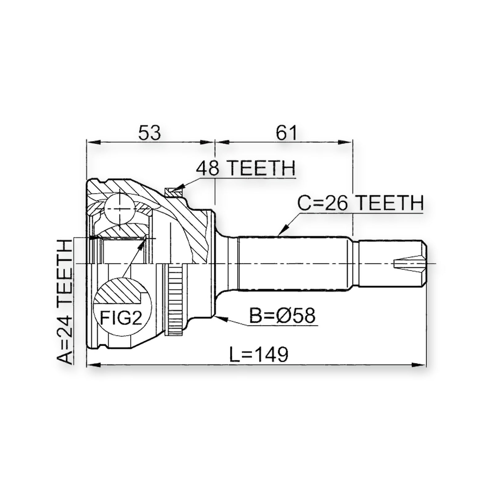 Front Outer CV Joint 24X58X26