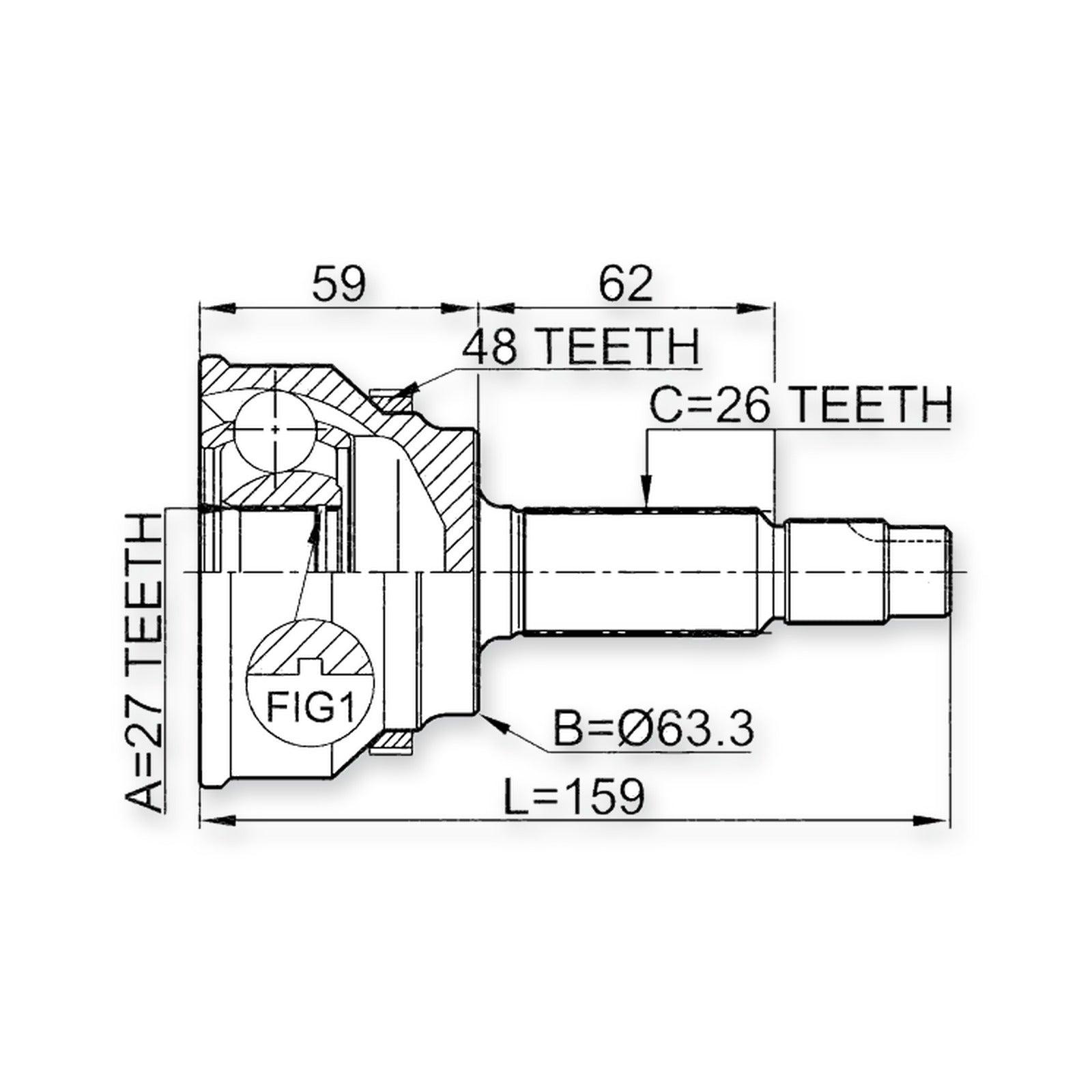 Front Outer CV Joint 27X63.3X26