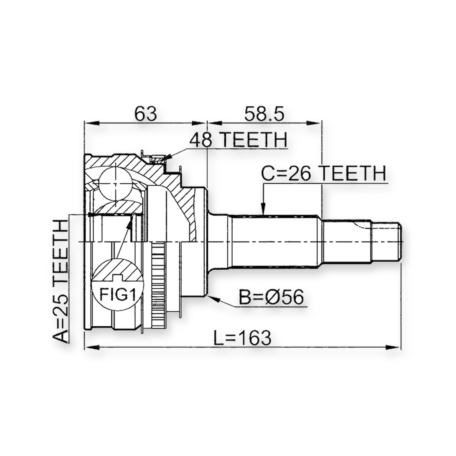 Front Outer CV Joint 25X56X26