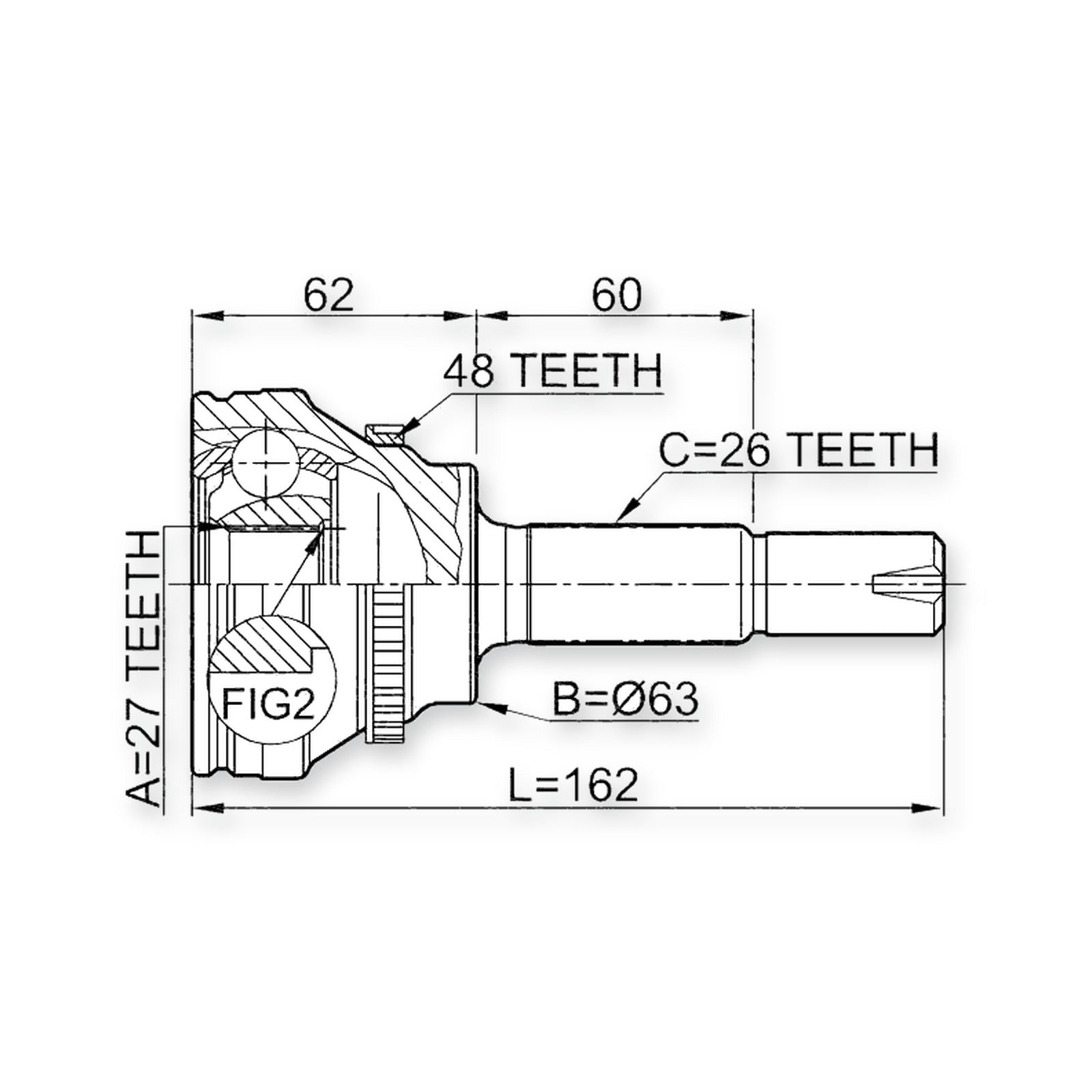 Front Outer CV Joint 27X63.3X26