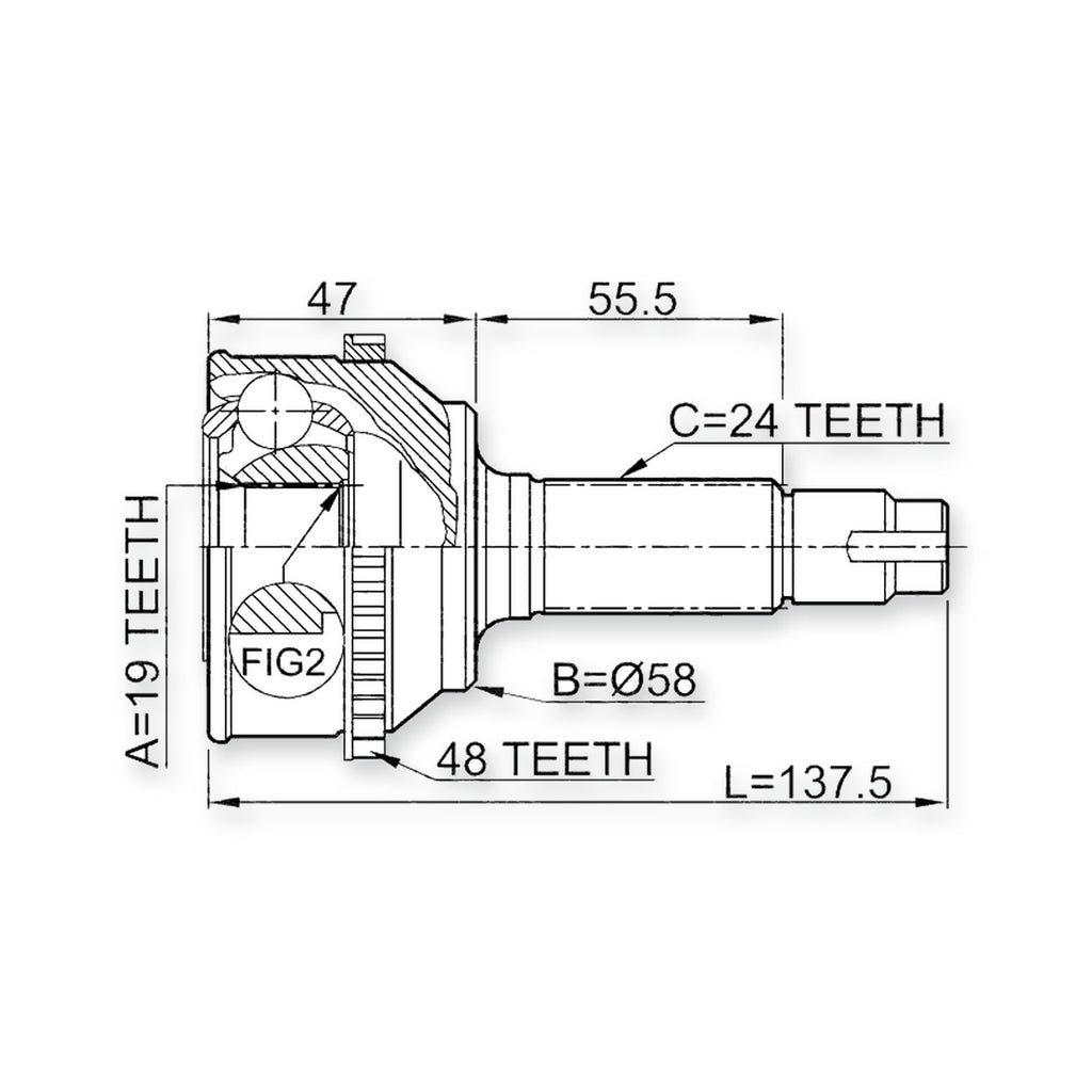 Front Outer CV Joint 19X58X24