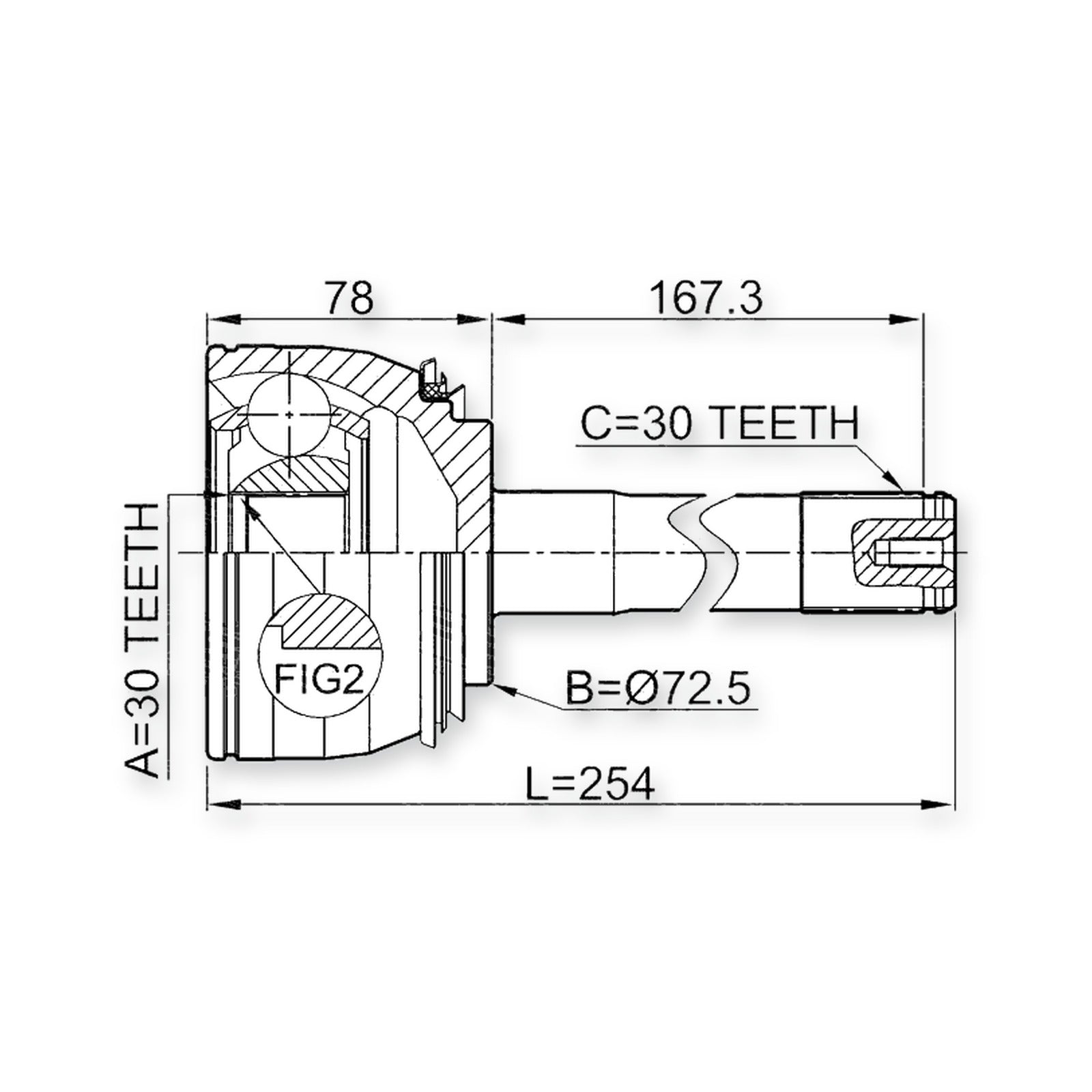 Front Outer CV Joint 30X72.5X30