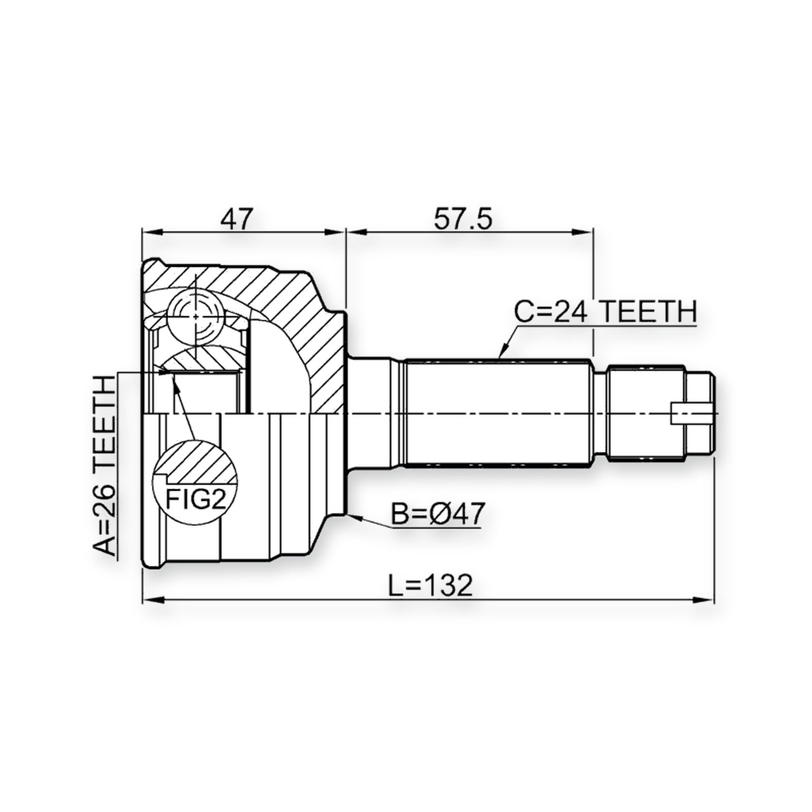 Front Outer CV Joint 26X47X24