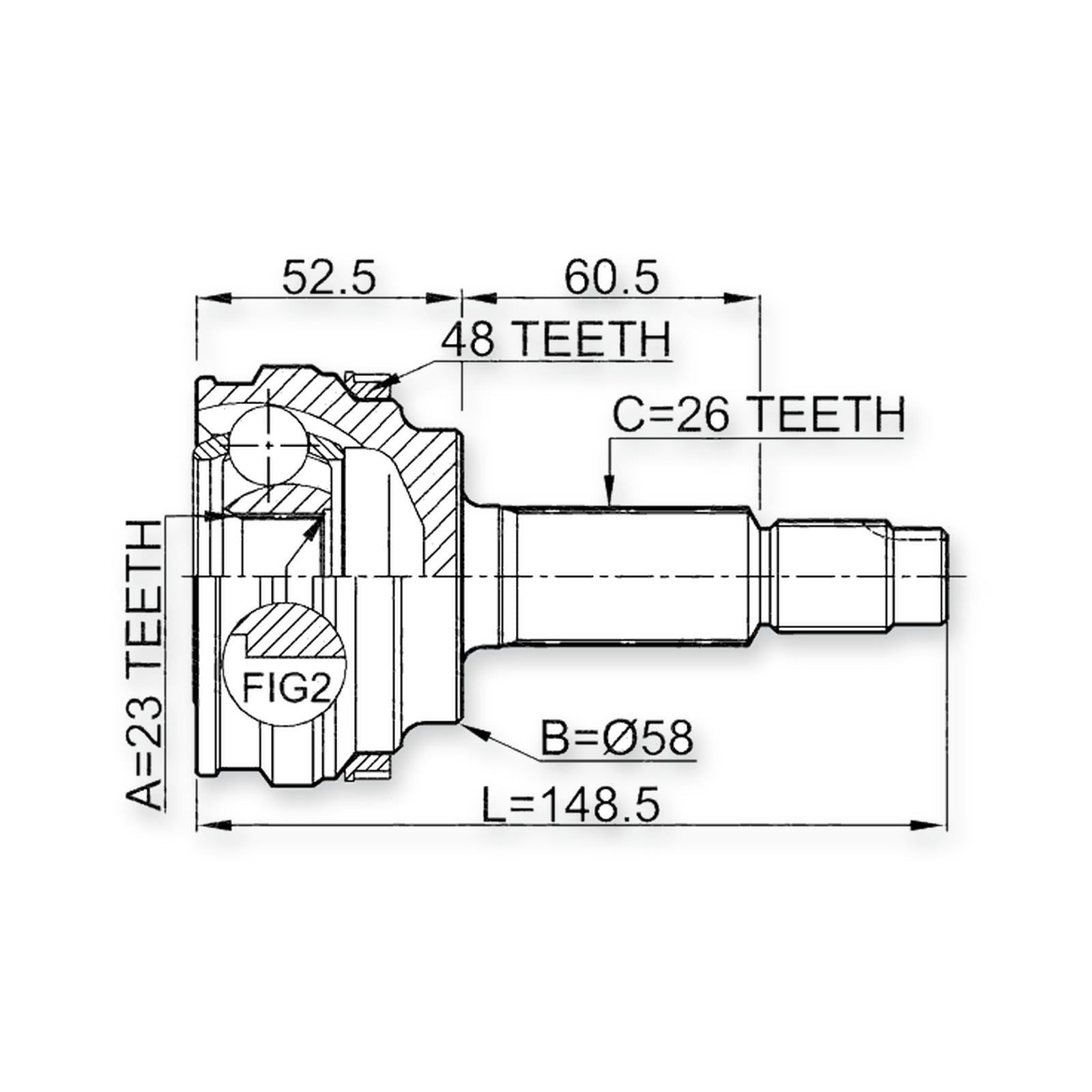 Front Outer CV Joint 23X58X26