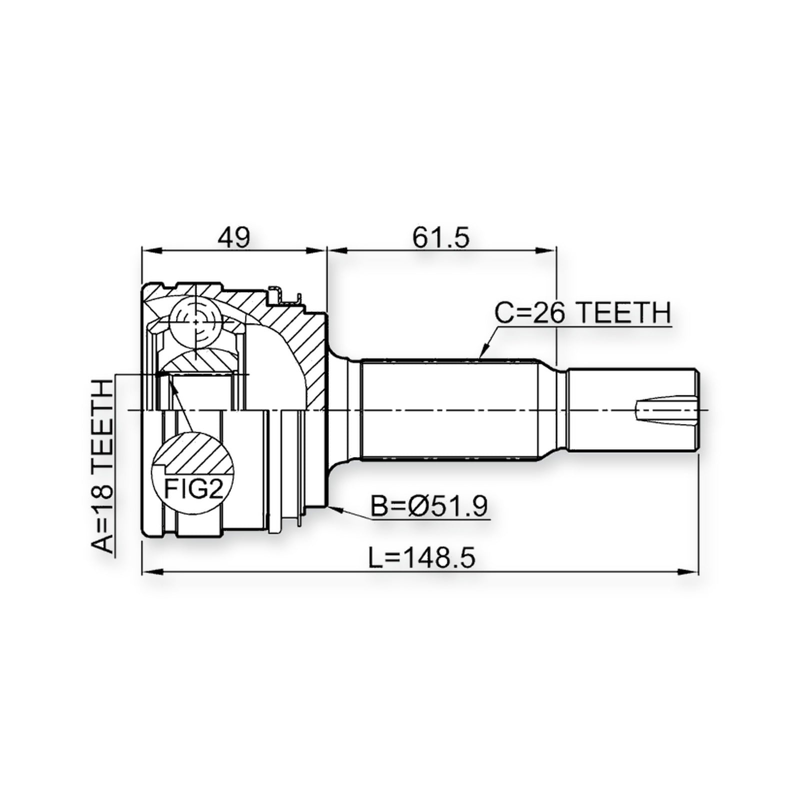 Rear Outer CV Joint 18X52X26