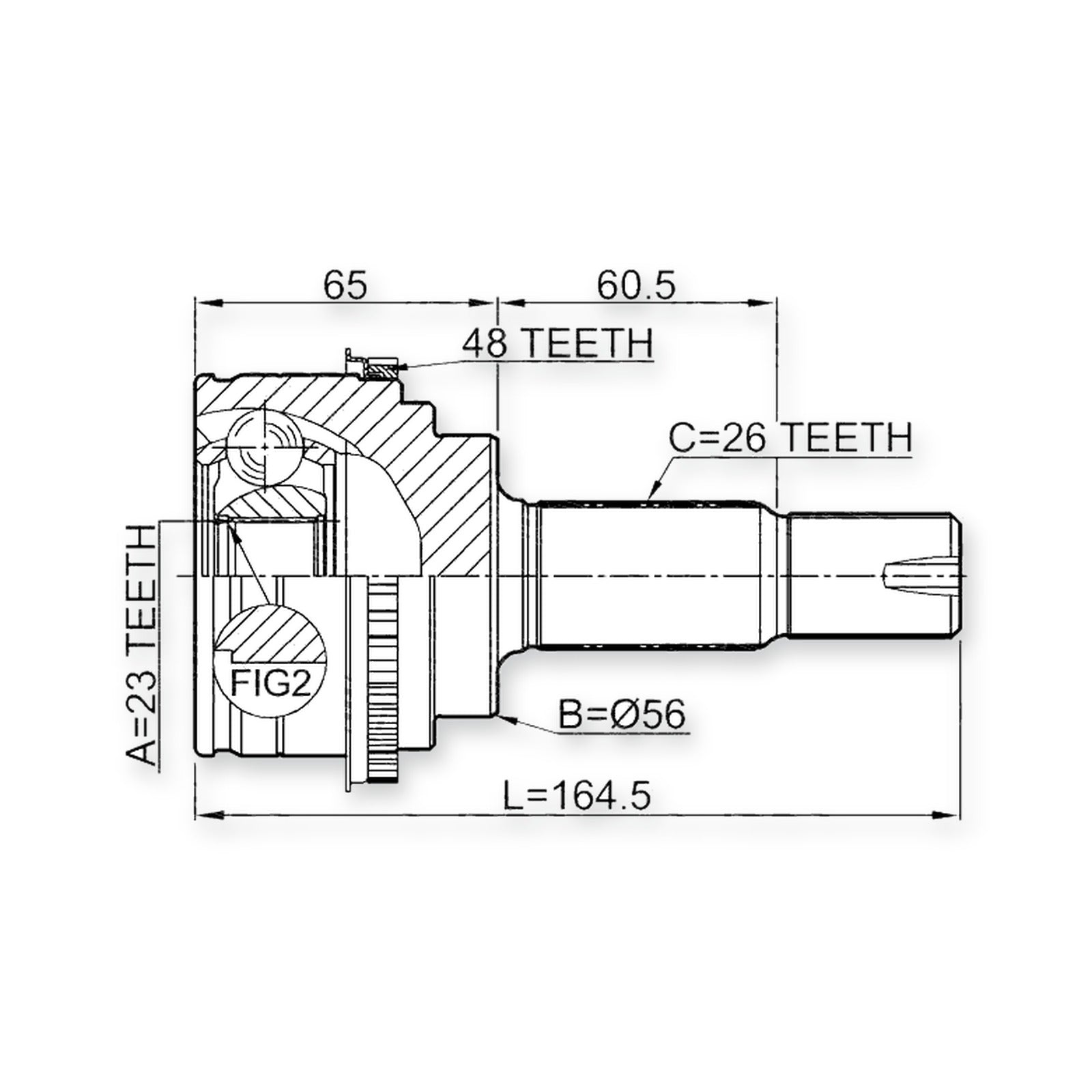 Rear Outer CV Joint 23X56X26