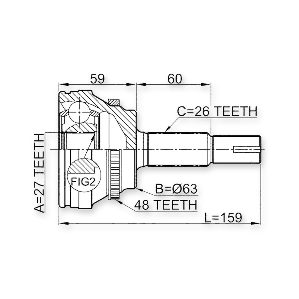 Front Outer CV Joint 27X63.3X26