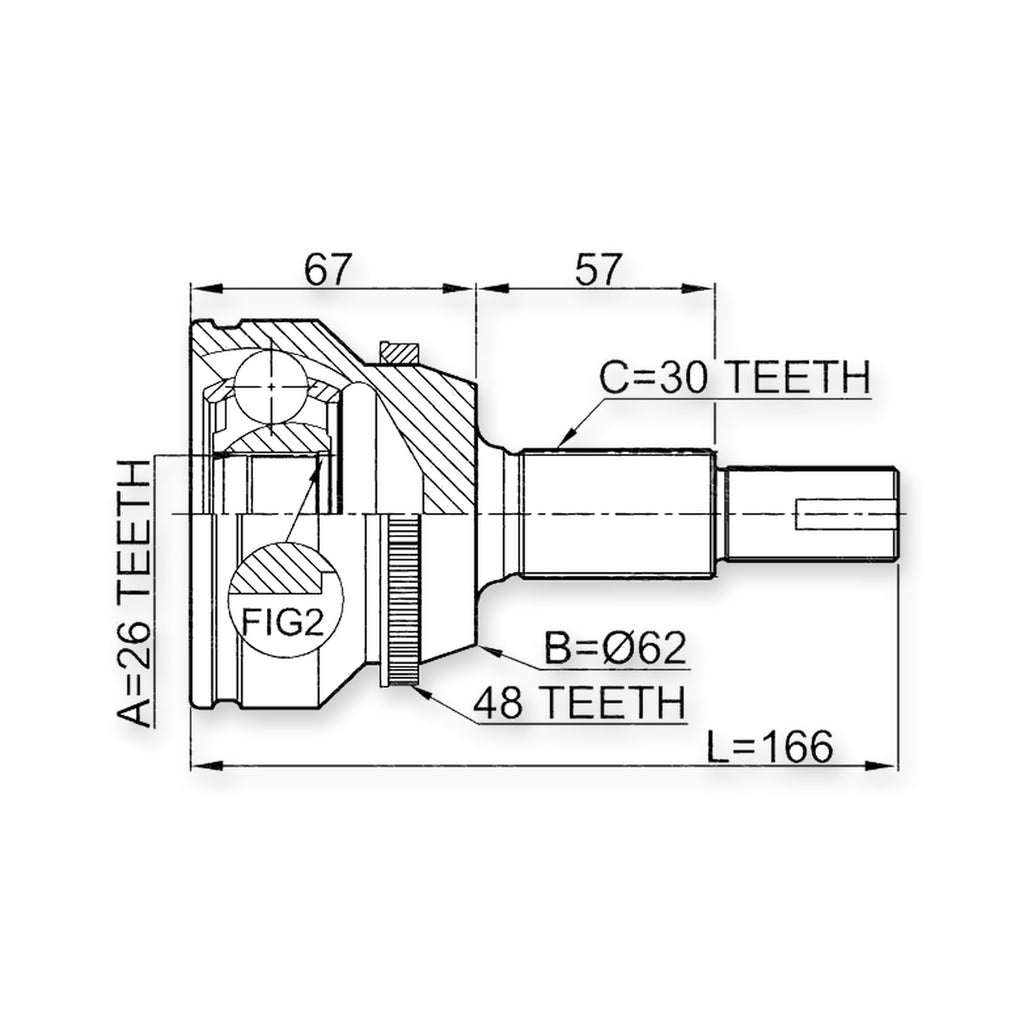 Front Outer CV Joint 26X62X30