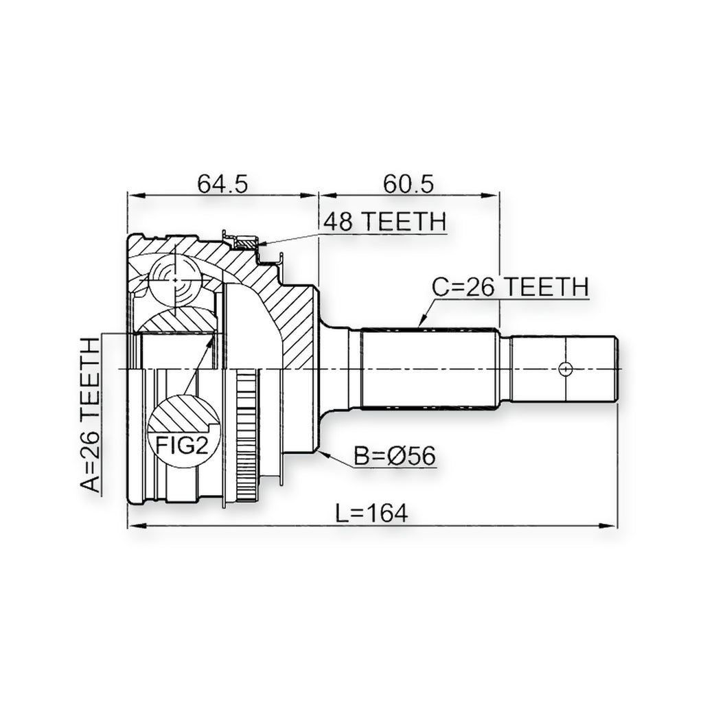 Rear Outer CV Joint 26X56X26