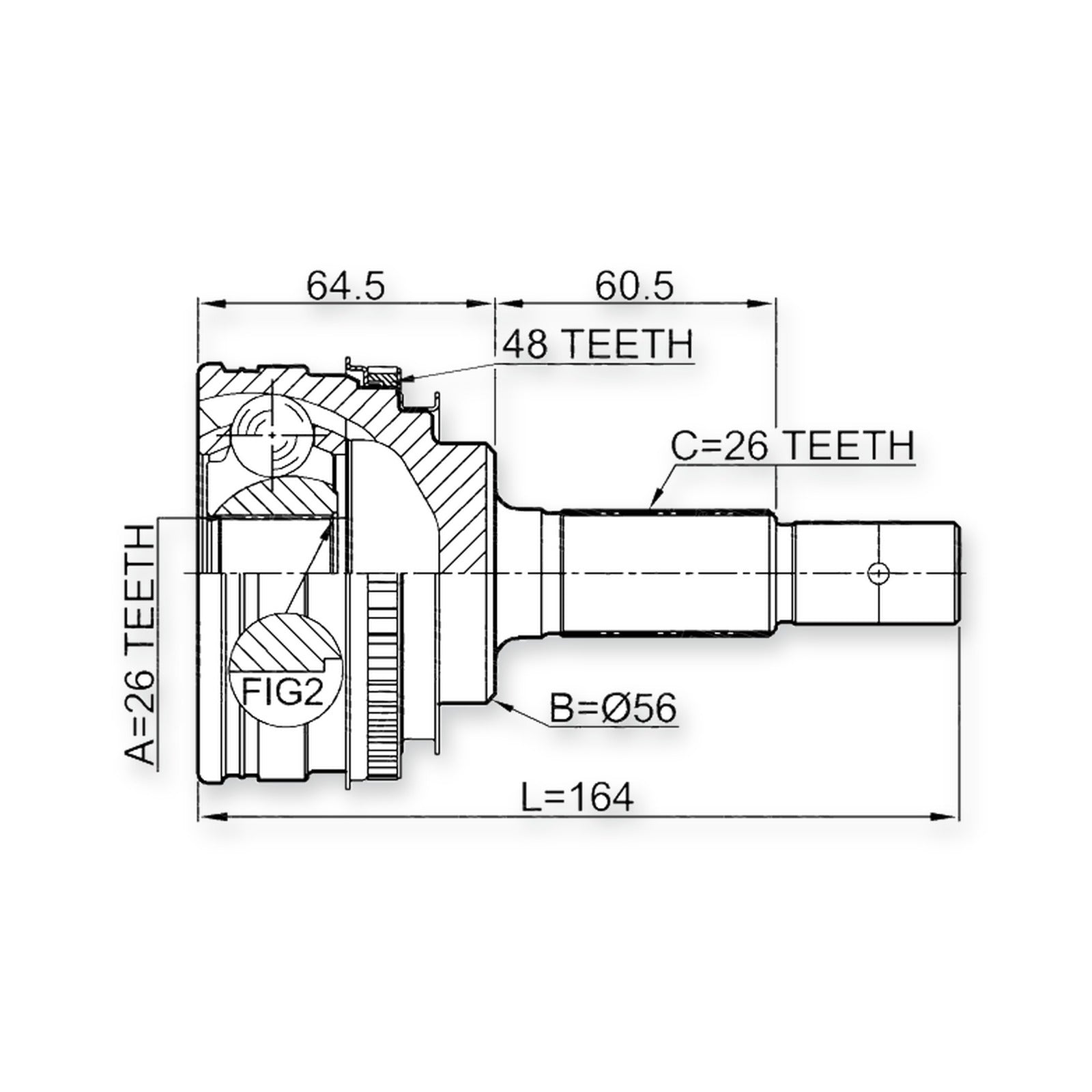 Rear Outer CV Joint 26X56X26