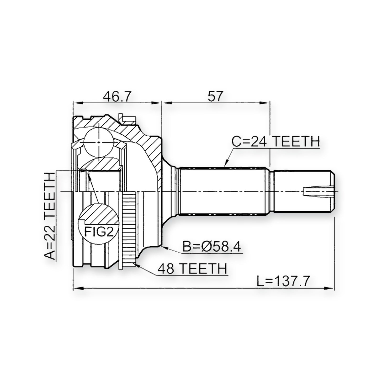 Front Outer CV Joint 22X57X24