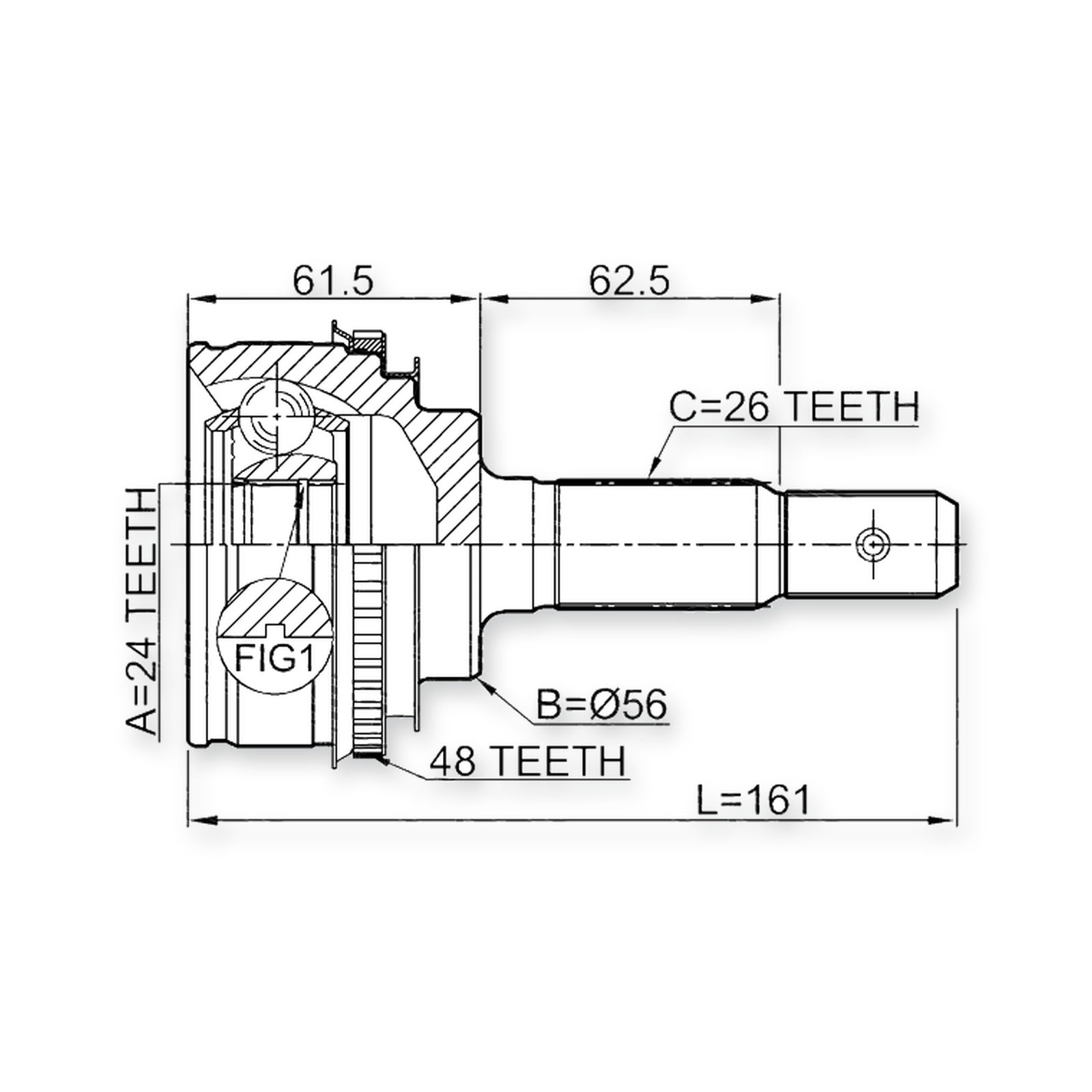 Front Outer CV Joint 24X56X26