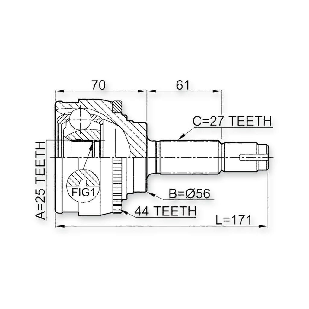 Front Outer CV Joint 25X56X27