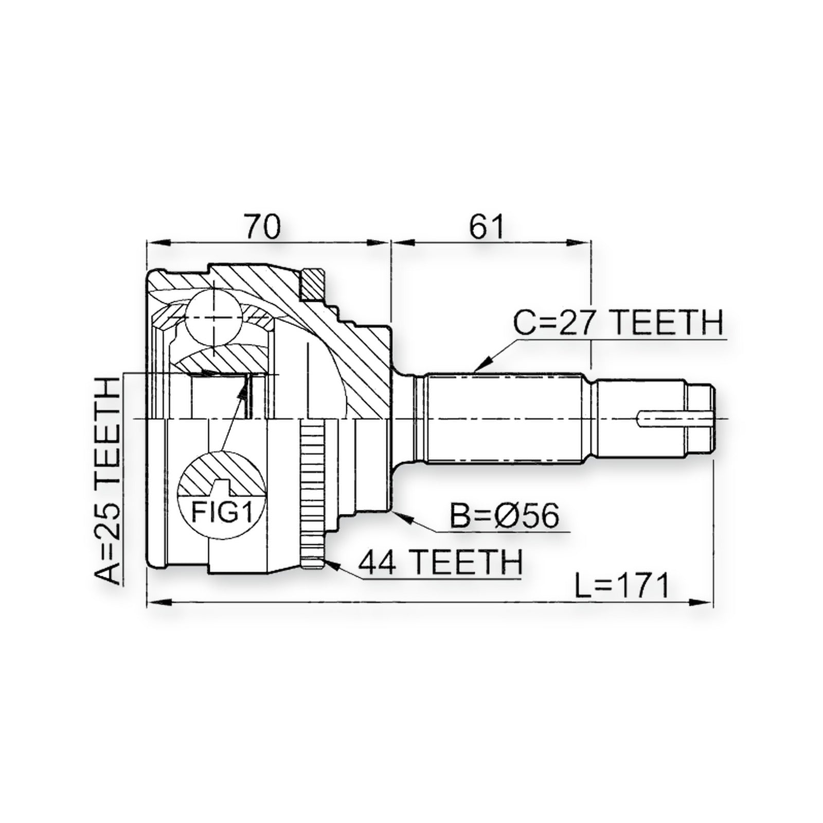 Front Outer CV Joint 25X56X27