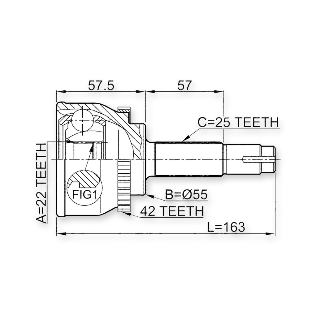 Front Outer CV Joint 22X55X25