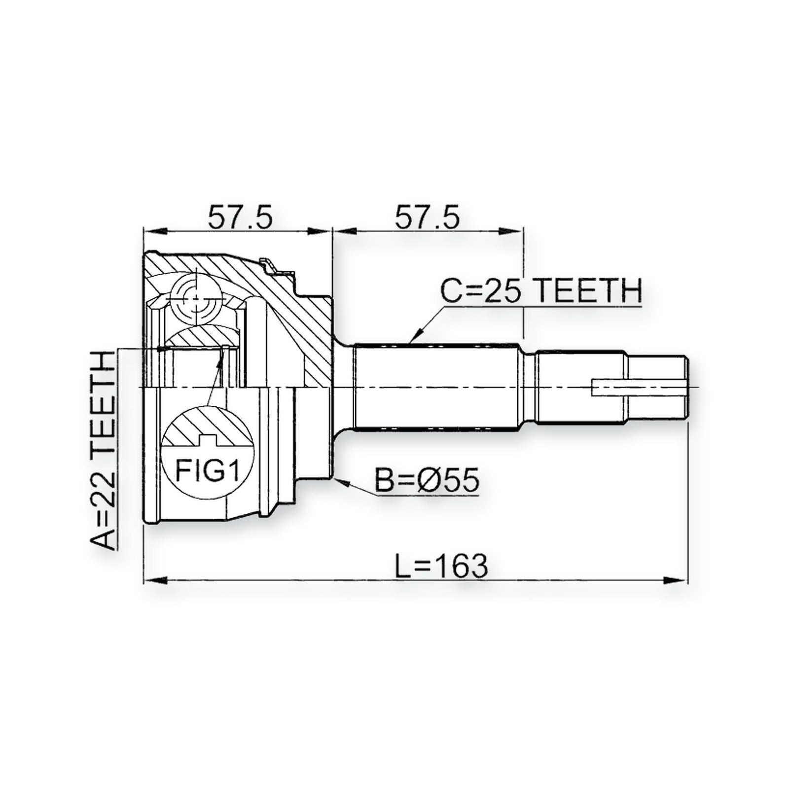 Front Outer CV Joint 22X55X25