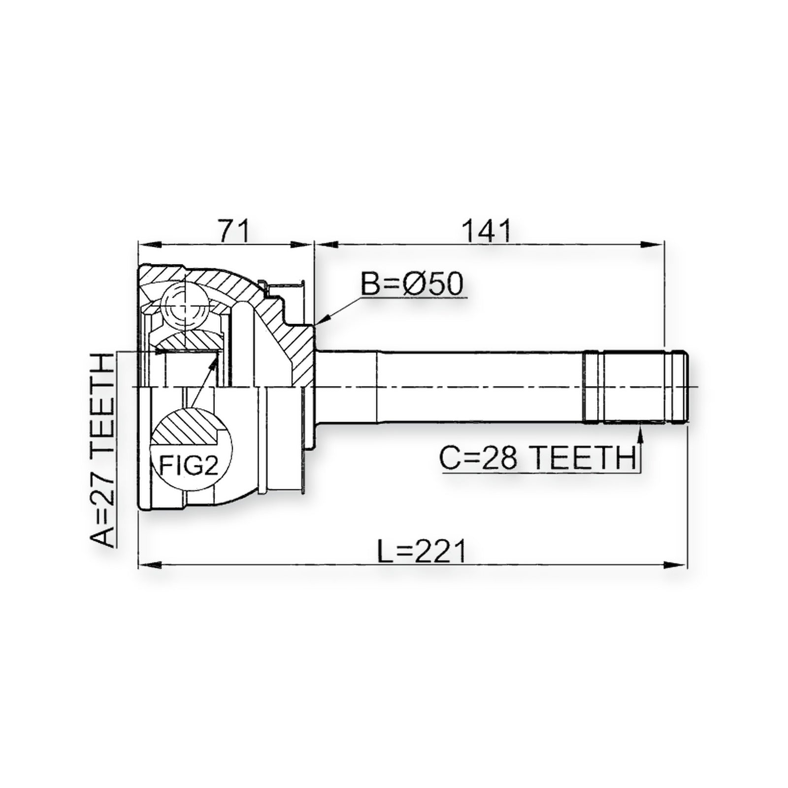 Front Outer CV Joint 27X50X28