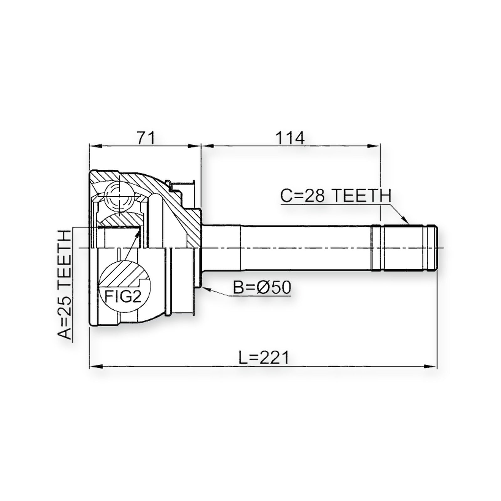 Front Outer CV Joint 25X50X28