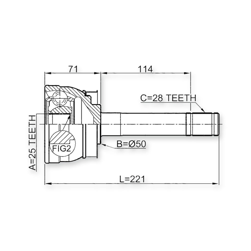 Front Outer CV Joint 25X50X28