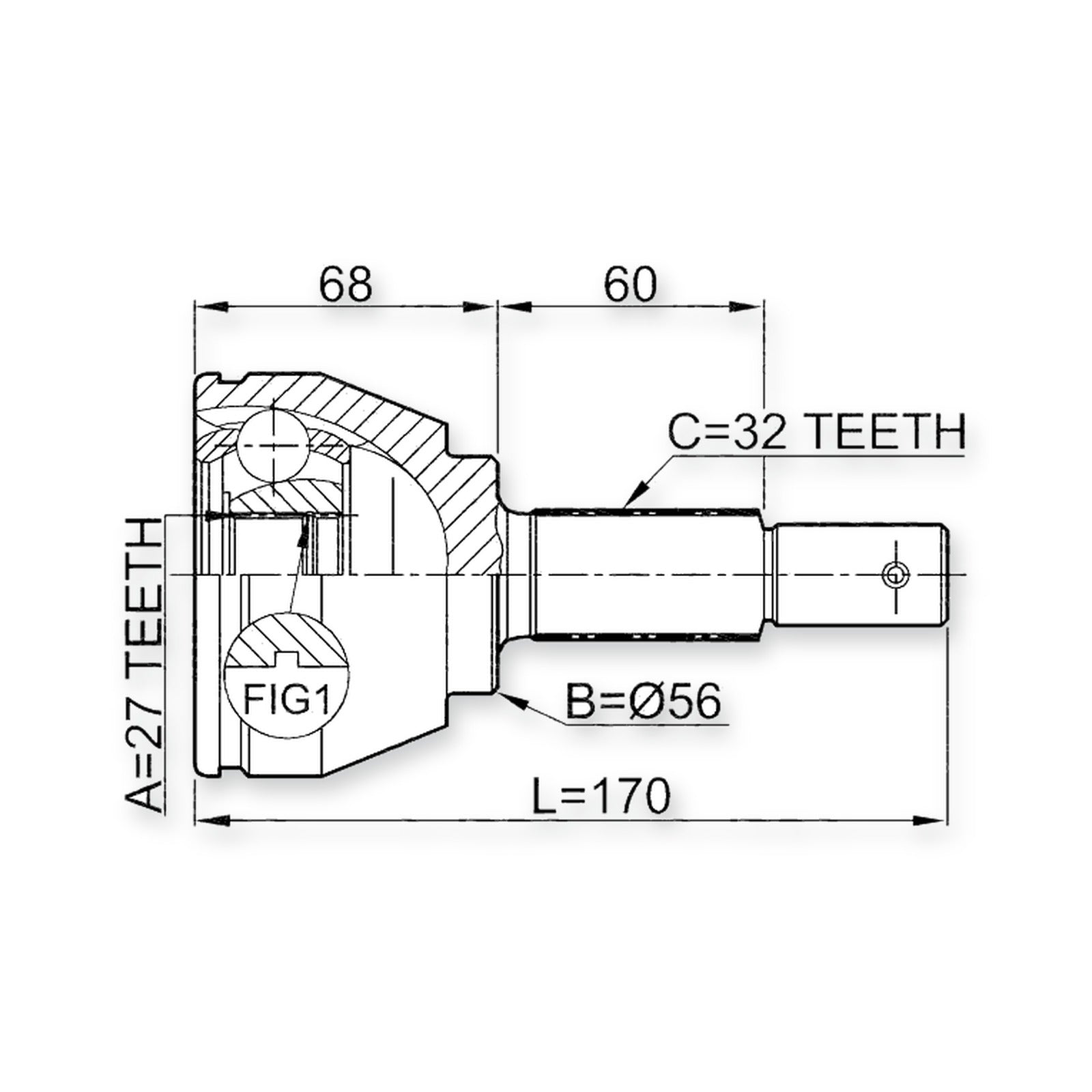 Front Outer CV Joint 27X56X32