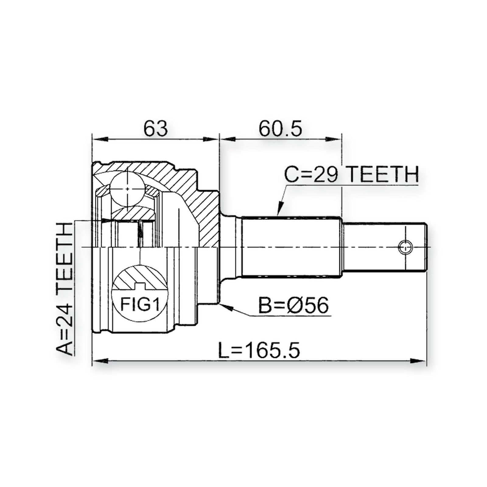 Front Outer CV Joint 24X56X29