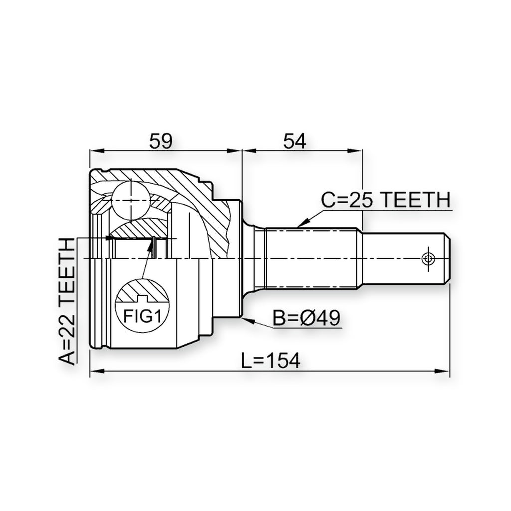 Front Outer CV Joint 22X49X25