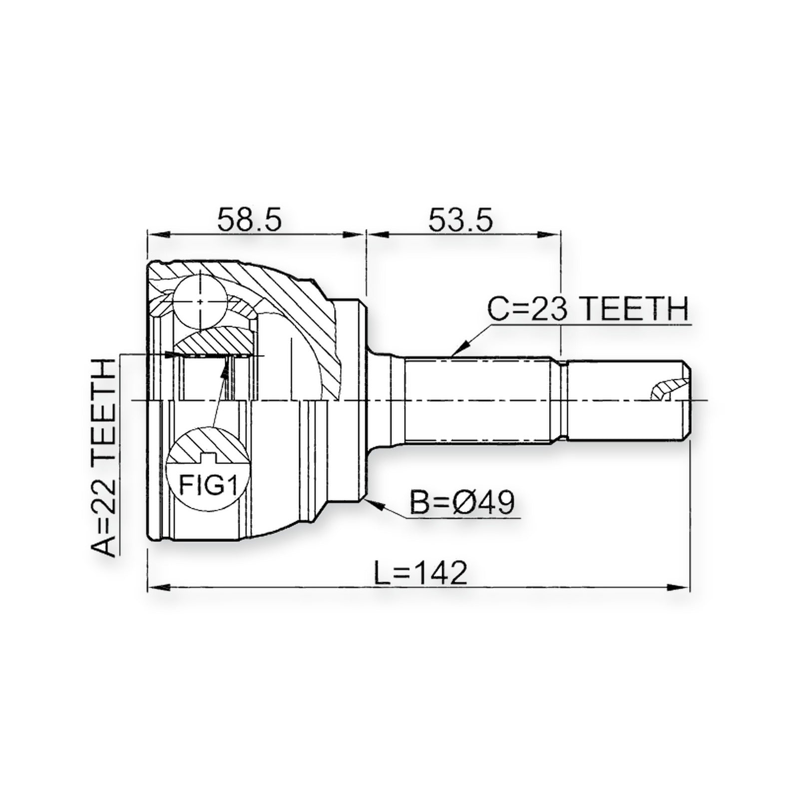 Front Outer CV Joint 22X49X23