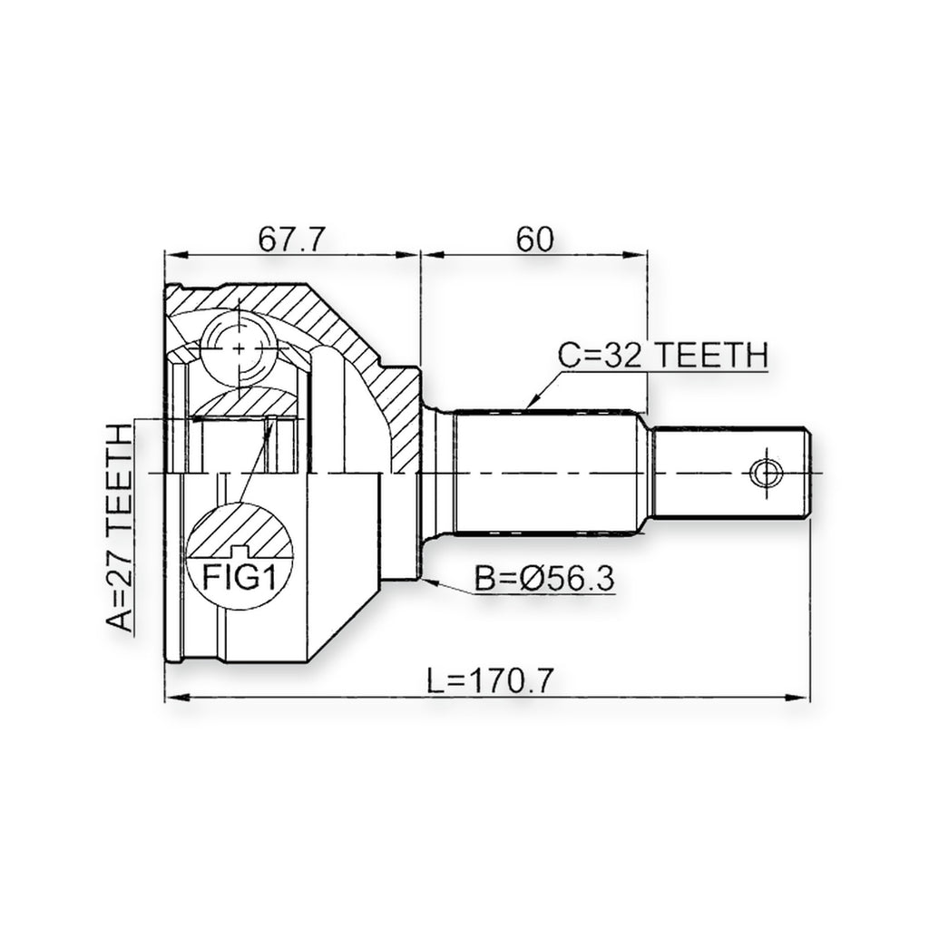 Front Outer CV Joint 27X56.3X32
