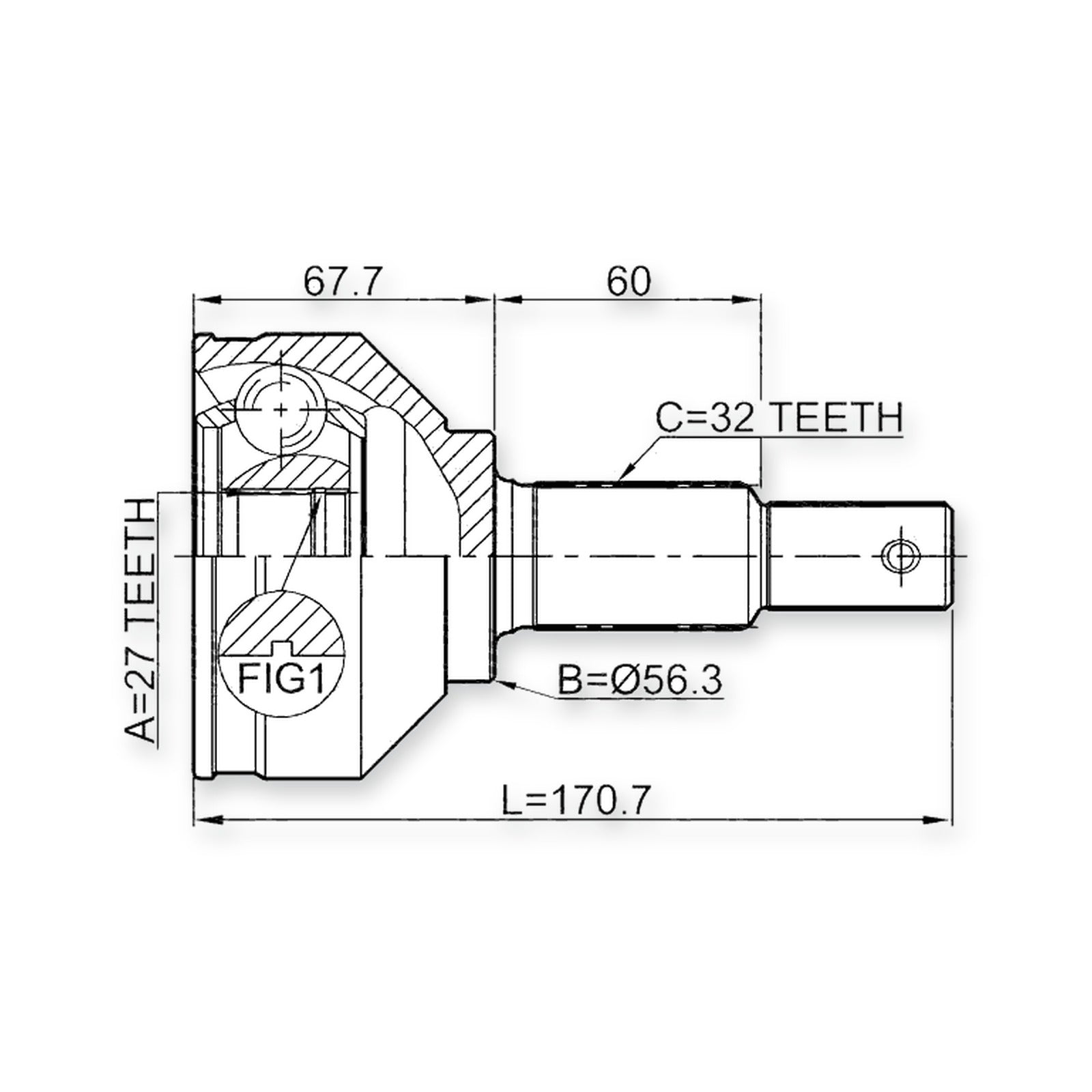 Front Outer CV Joint 27X56.3X32