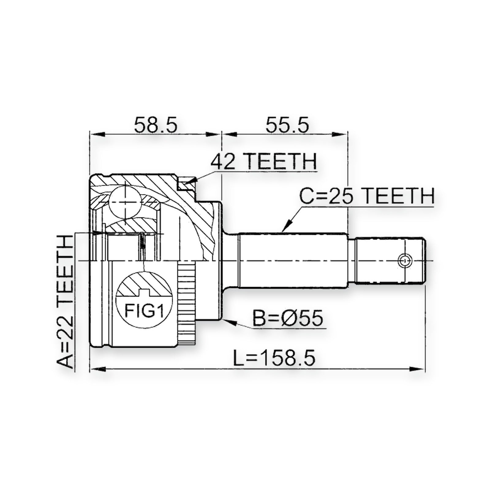 Front Outer CV Joint 22X55X25