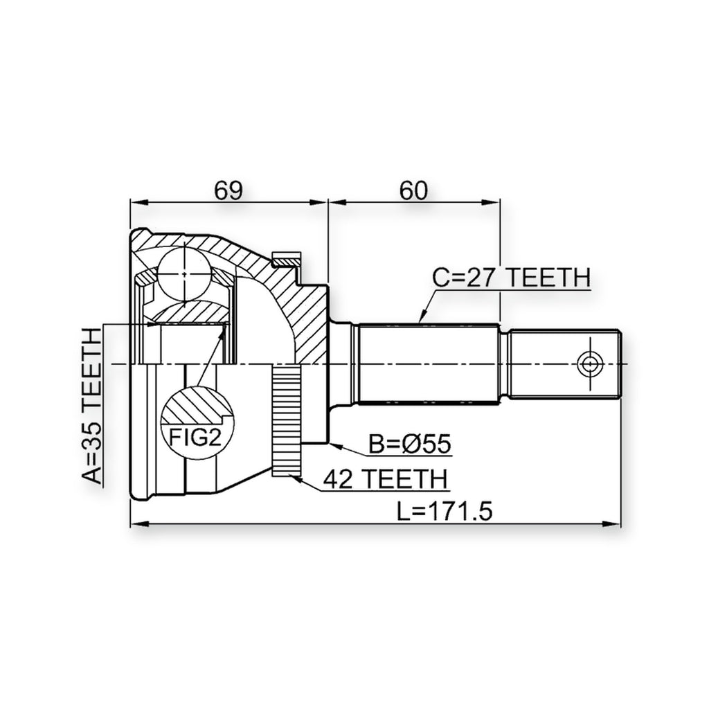 Front Outer CV Joint 35X55X27