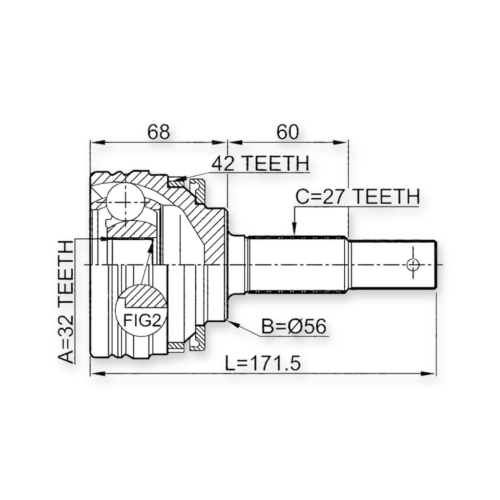 Front Outer CV Joint 32X56X27