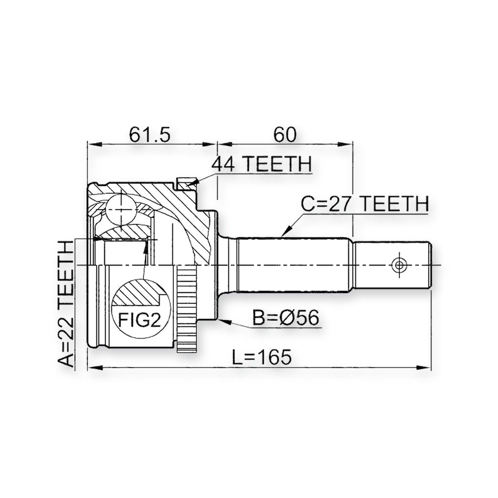 Front Outer CV Joint 22X56X27