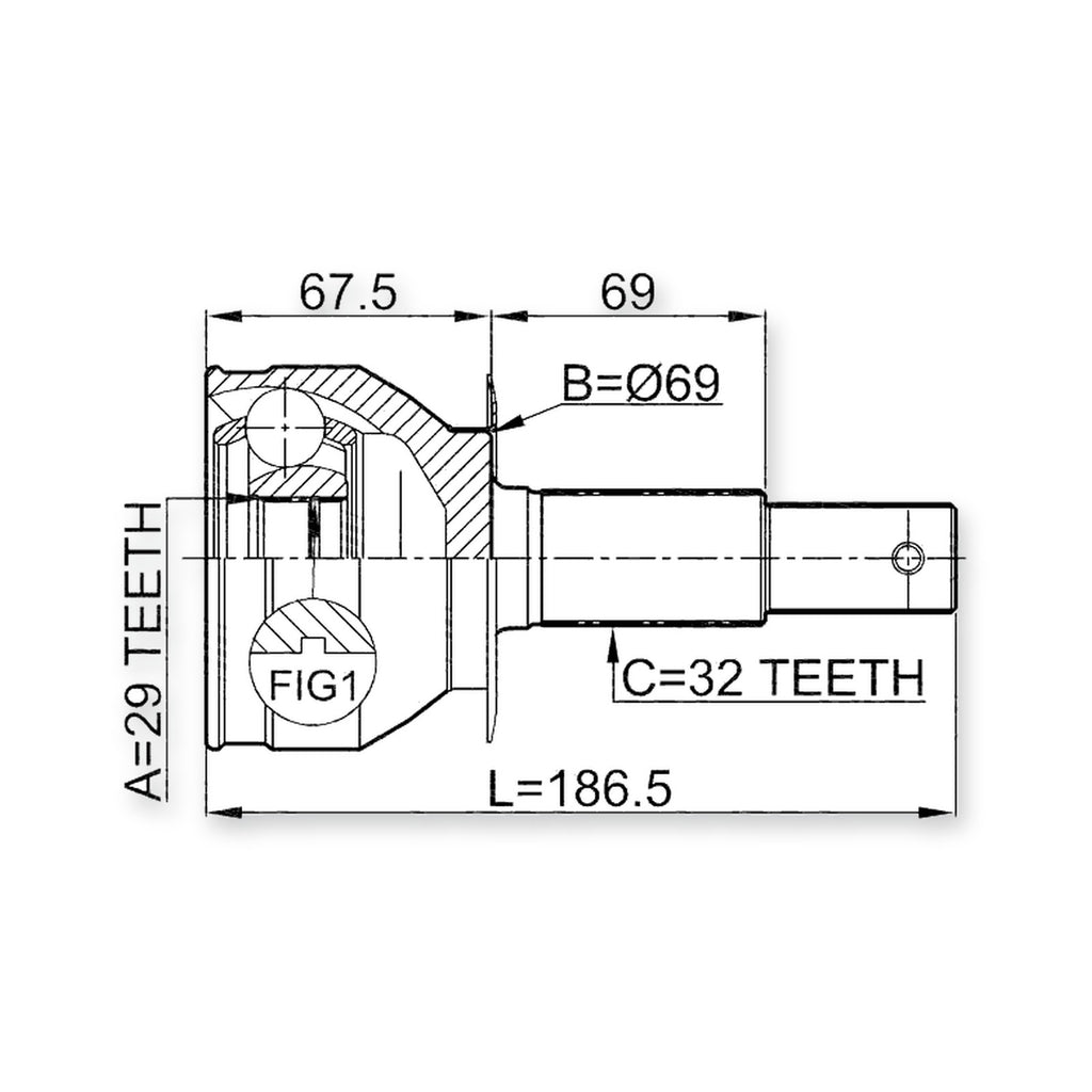 Rear Outer CV Joint 29X69X32