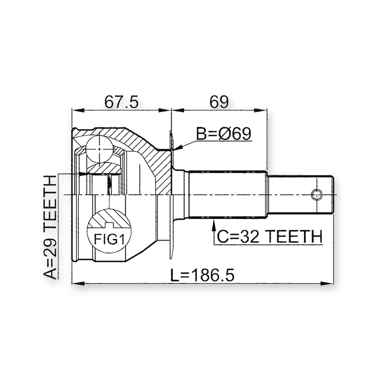Rear Outer CV Joint 29X69X32