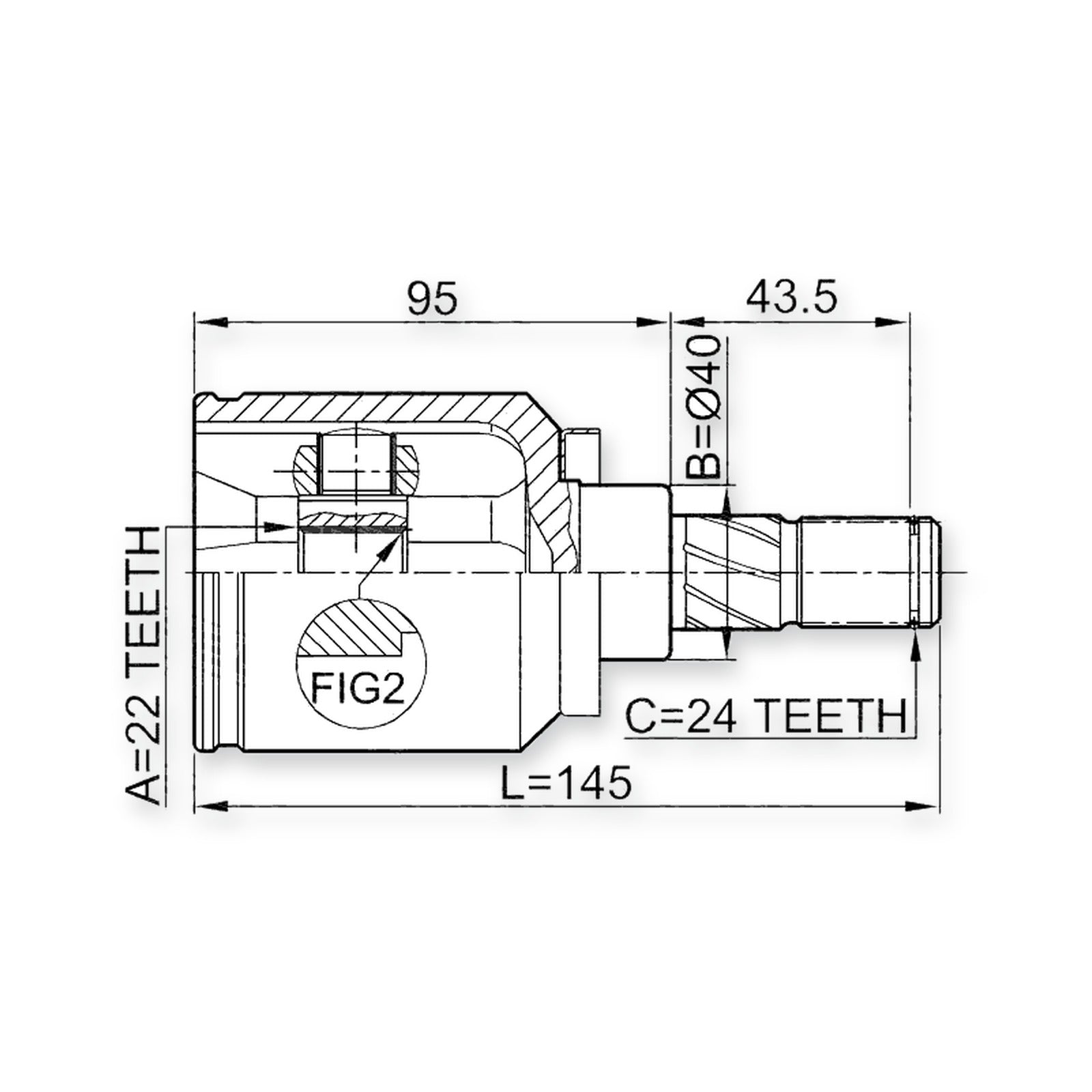 Nissan Almera B10RS Front Inner CV Joint 22X40X24