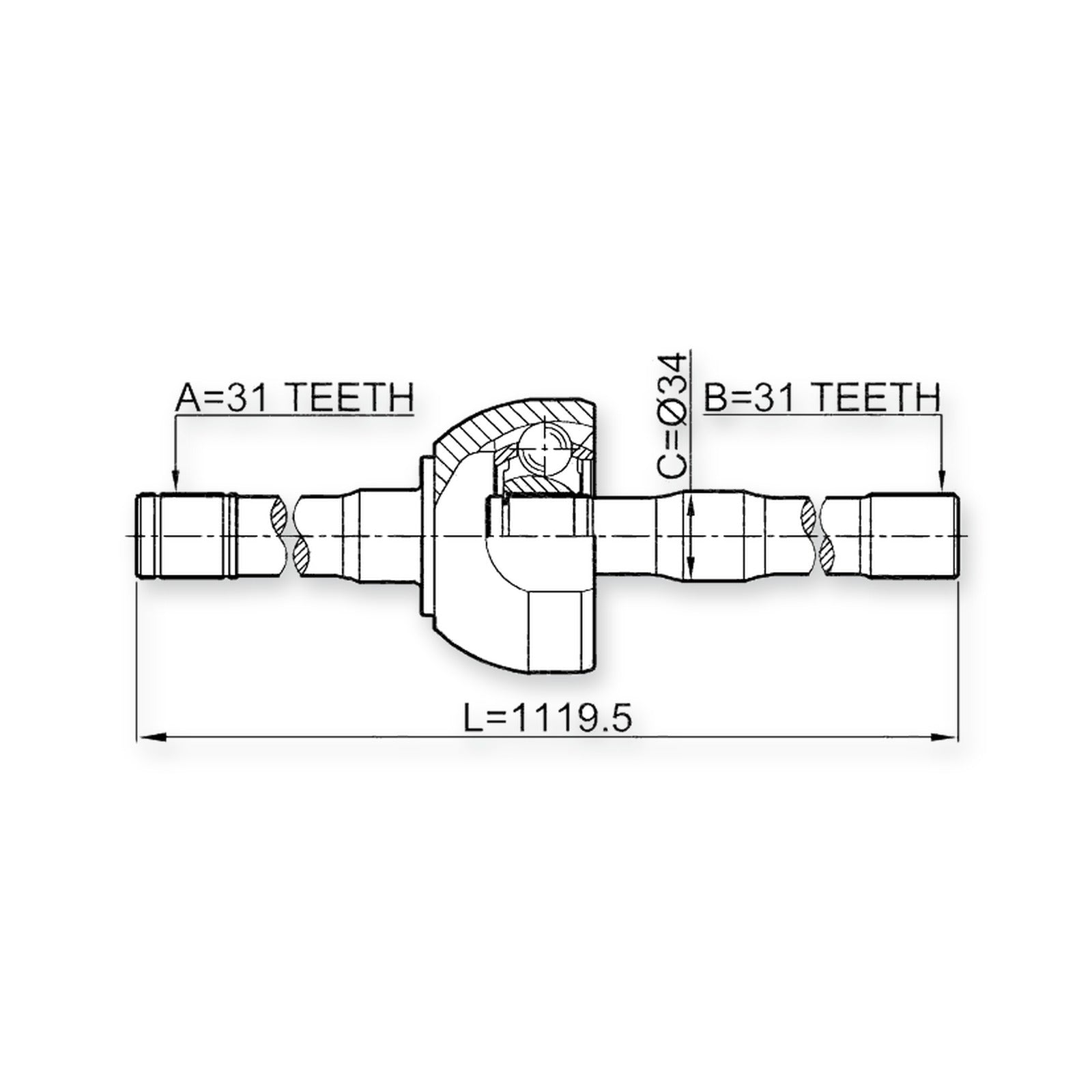 Nissan Patrol Front Left Shaft Assembly, CV Joint 31X1120X31
