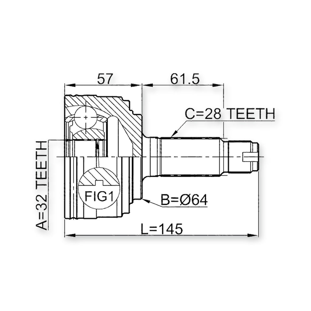 Honda 2.5TL UA2 Front Outer CV Joint 32X64X28