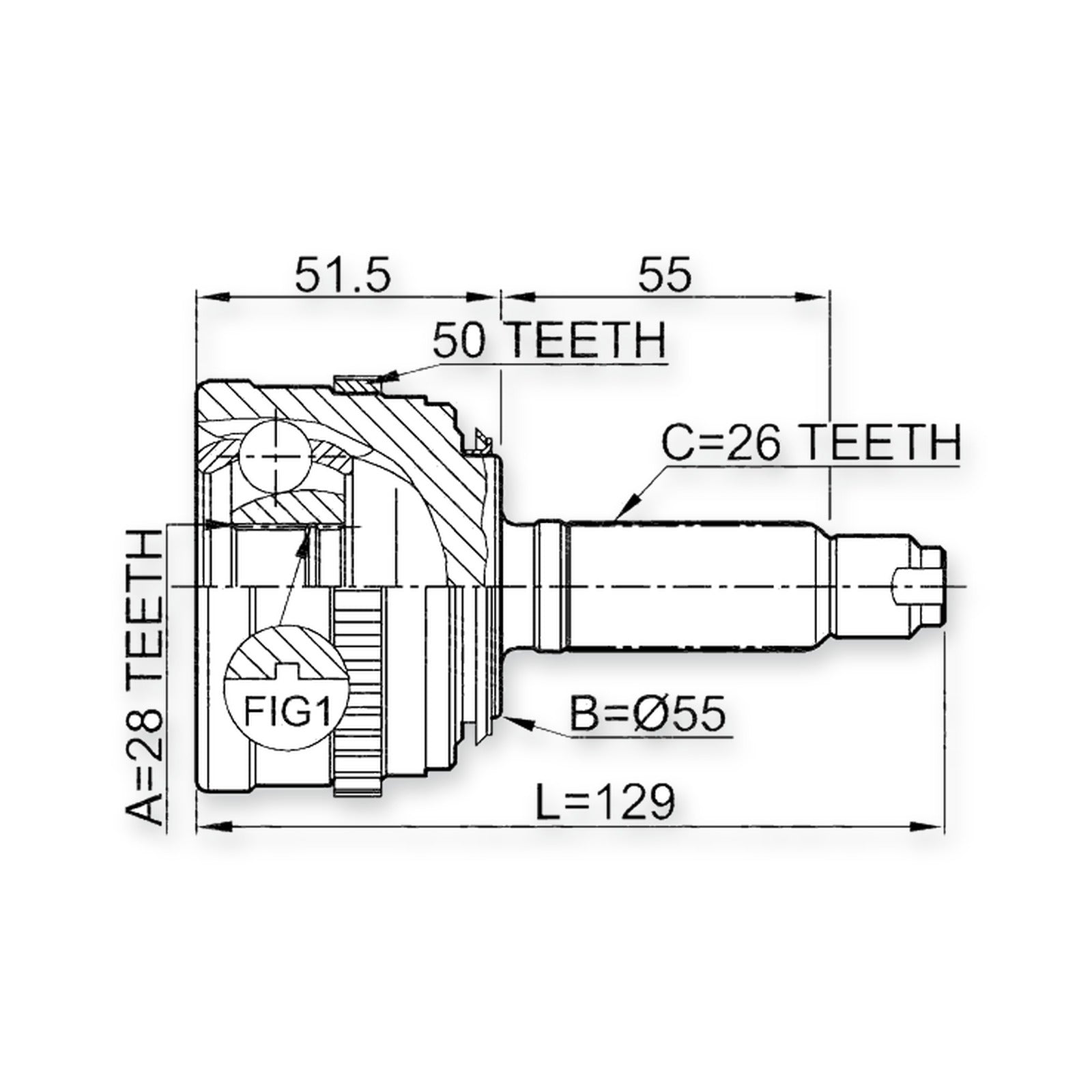 Honda Ballade Front Outer CV Joint 28X55X26
