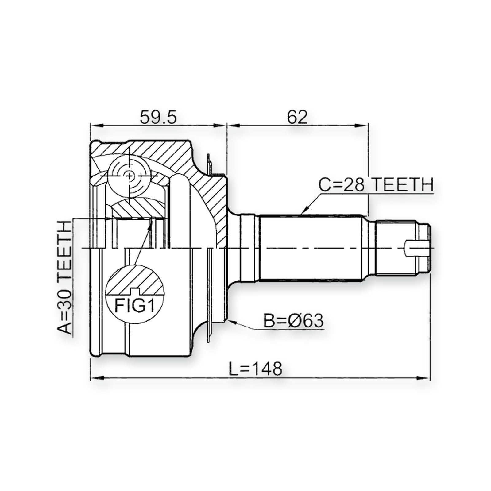 Honda Edix Front Outer CV Joint 30X63X28