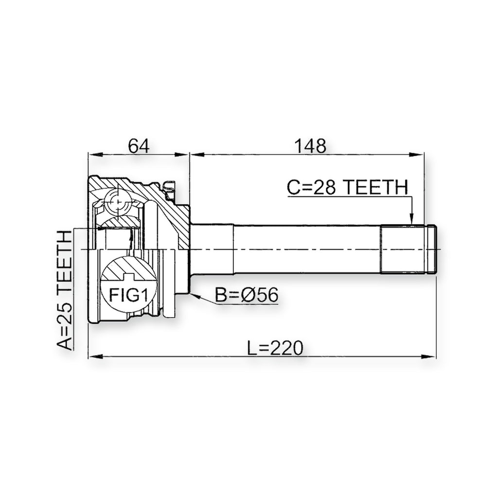 Chrysler Import Front Outer CV Joint 25X56X28