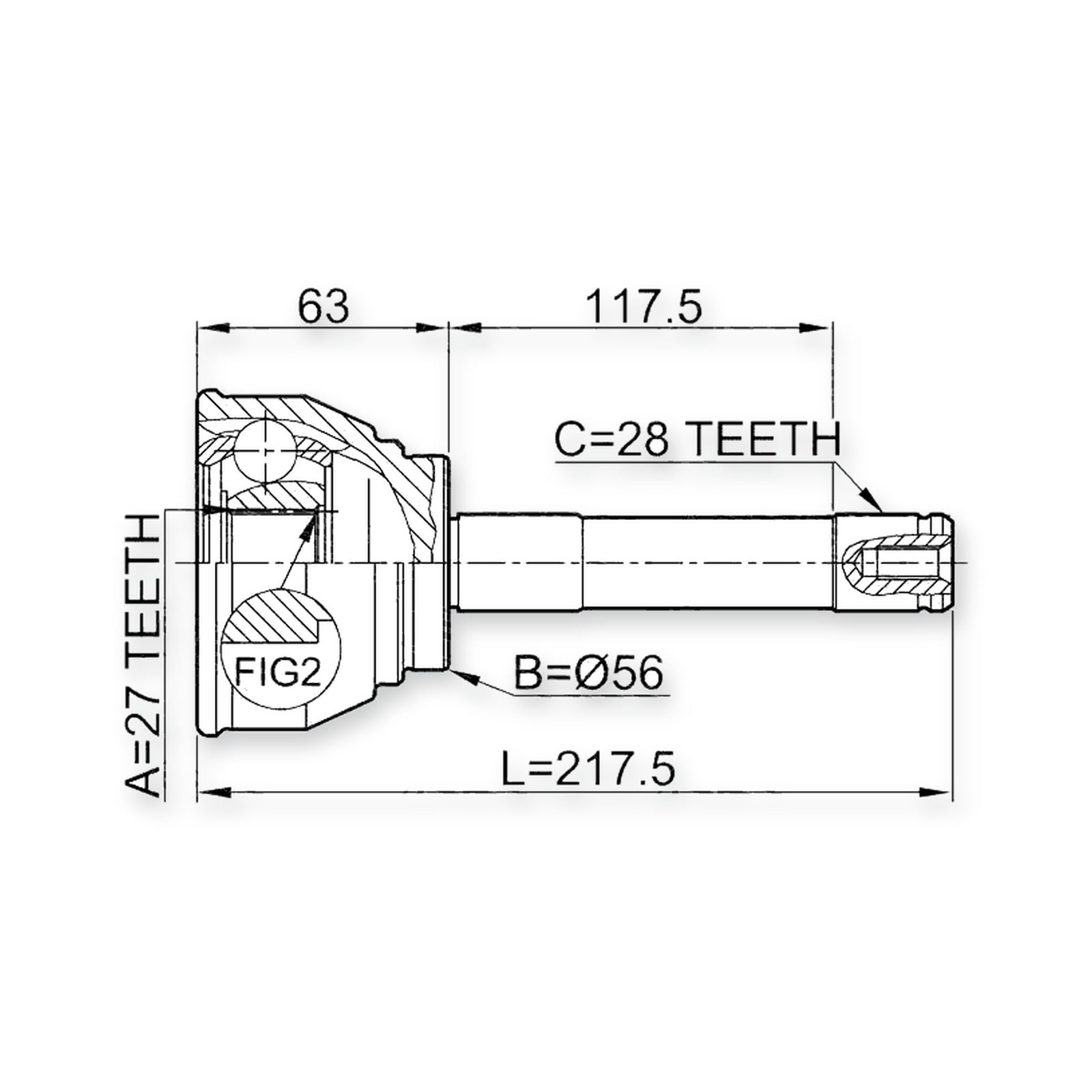 Mitsubishi Challenger Front Outer CV Joint 27X56X28