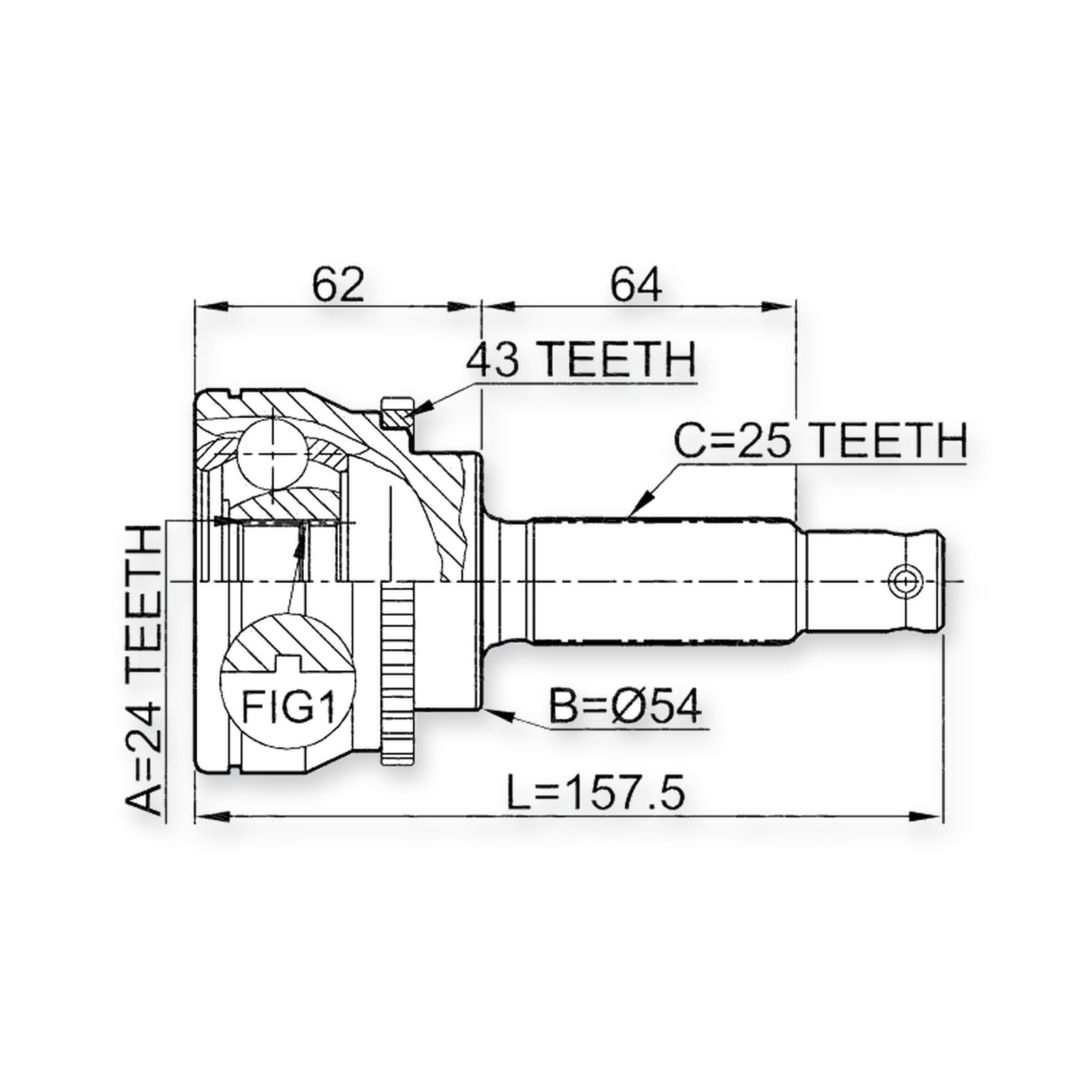 Mitsubishi Chariot Grandis Front Outer CV Joint 24X54X25
