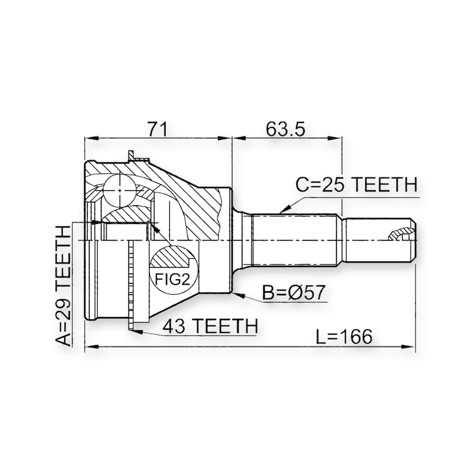 Mitsubishi Airtrek Rear Outer CV Joint 29X57X25