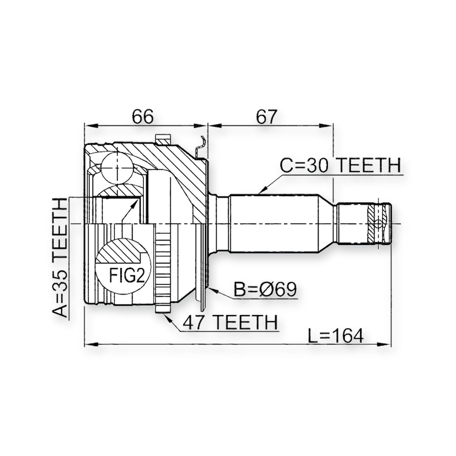 Mitsubishi L200 Front Outer CV Joint 35X69X30